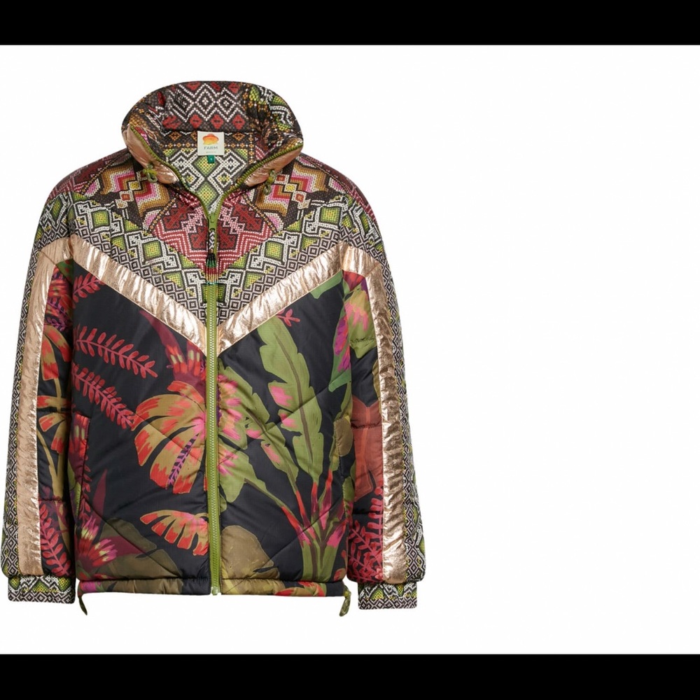 Farm Rio Tropical Rauti Metallic Revers Puffer Jacket - Picture 6 of 10